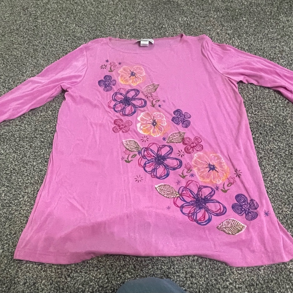 Carolyn Strauss pink floral long sleeve shirt L
